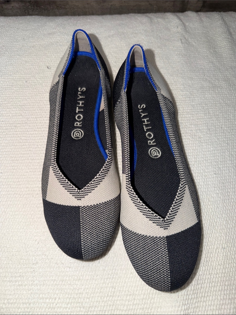 Rothy's Black, Cream & Blue Knit Ballet Flats